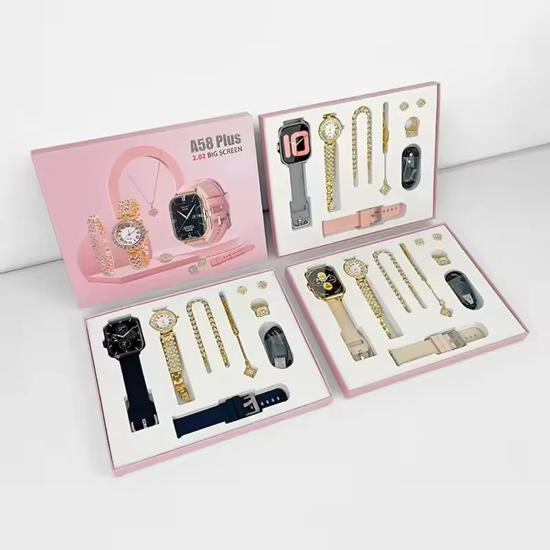 A58 Plus Smart Watch for Girls – 6-in-1 Straps Bundle (Pink)