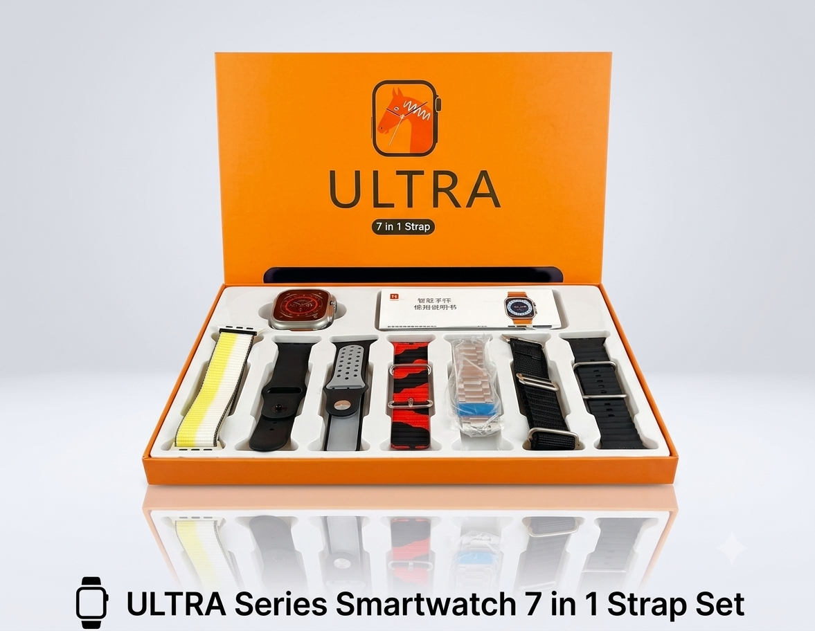 Ultra Smartwatch 7-in-1 Bundle – 2.01" Screen & Multi-Feature Tracker